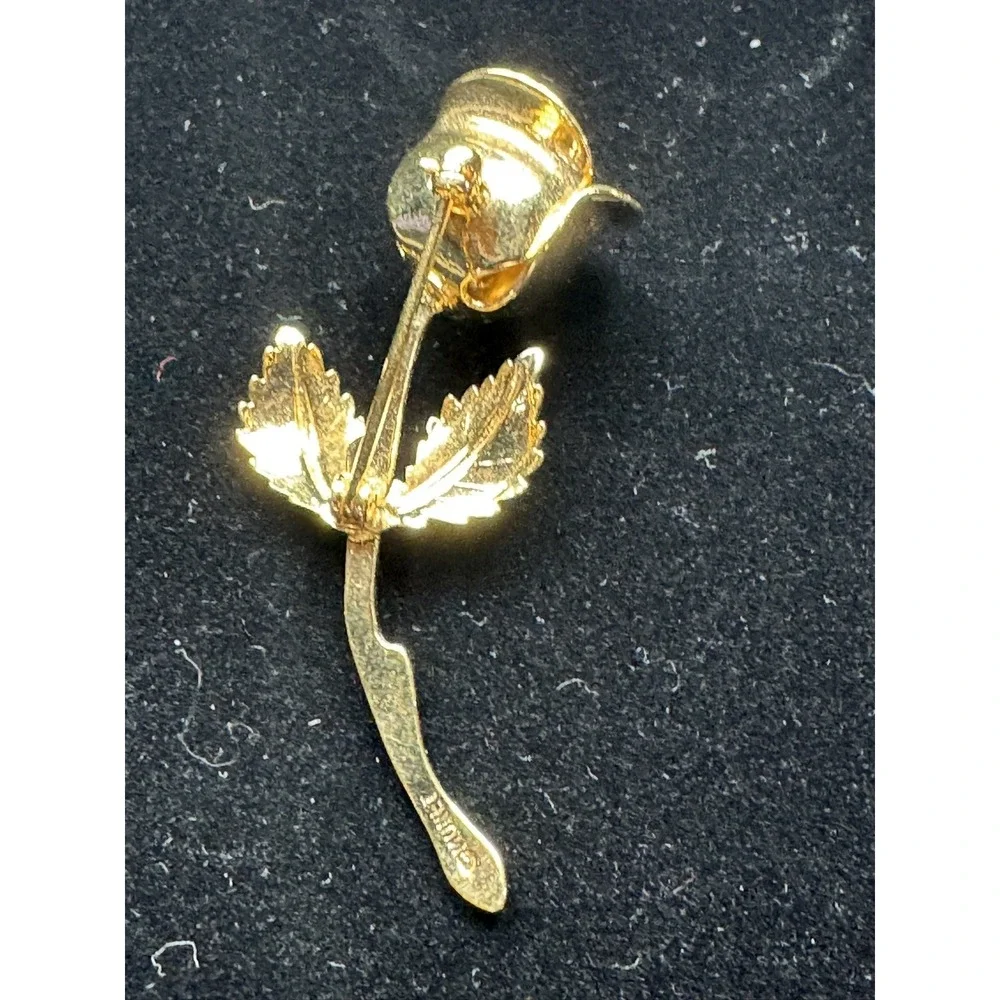 Gold Tone Metal Rose Flower Brooch Pin Flowers & Plants Theme 3 in